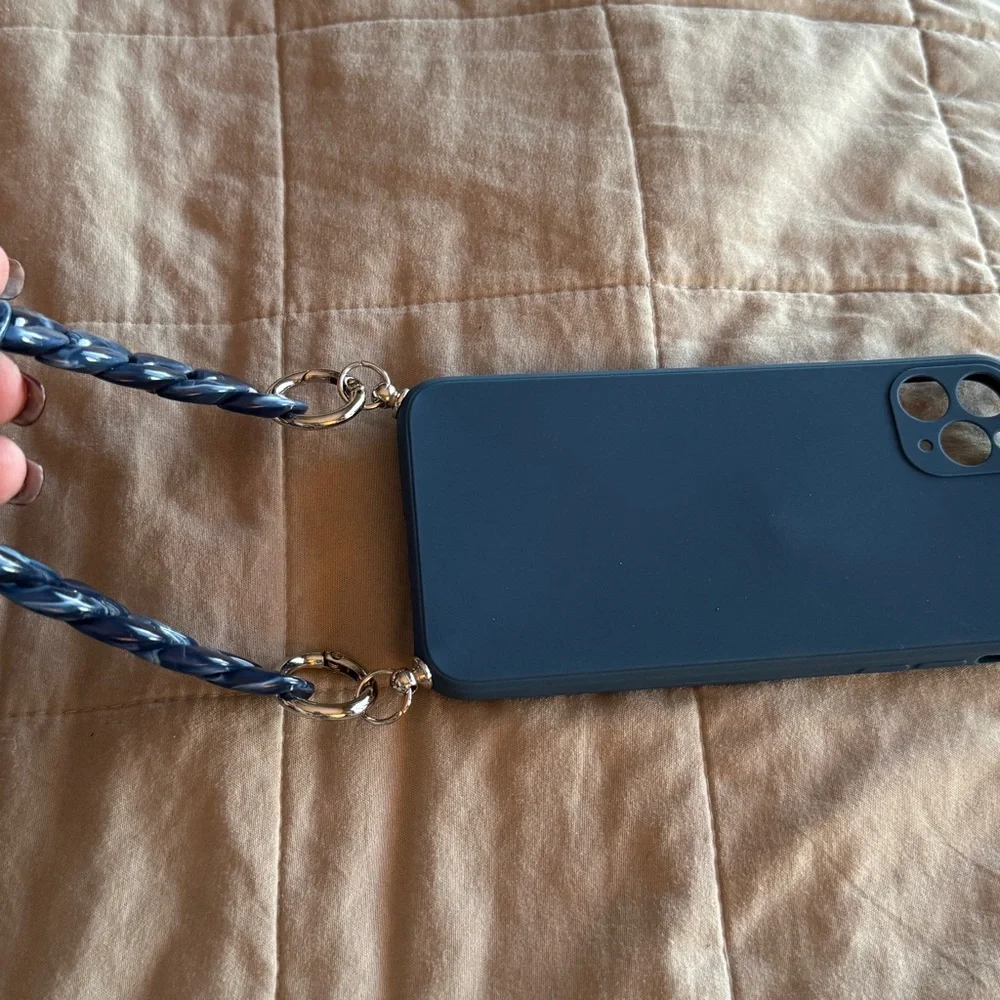 Blue 11 pro max withchain handle phone case